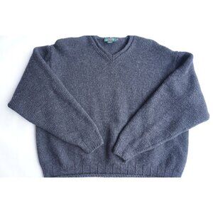 Vintage J. Crew Oarsman 100% Wool Fisherman Knit Sweater Pullover V Neck Mens L